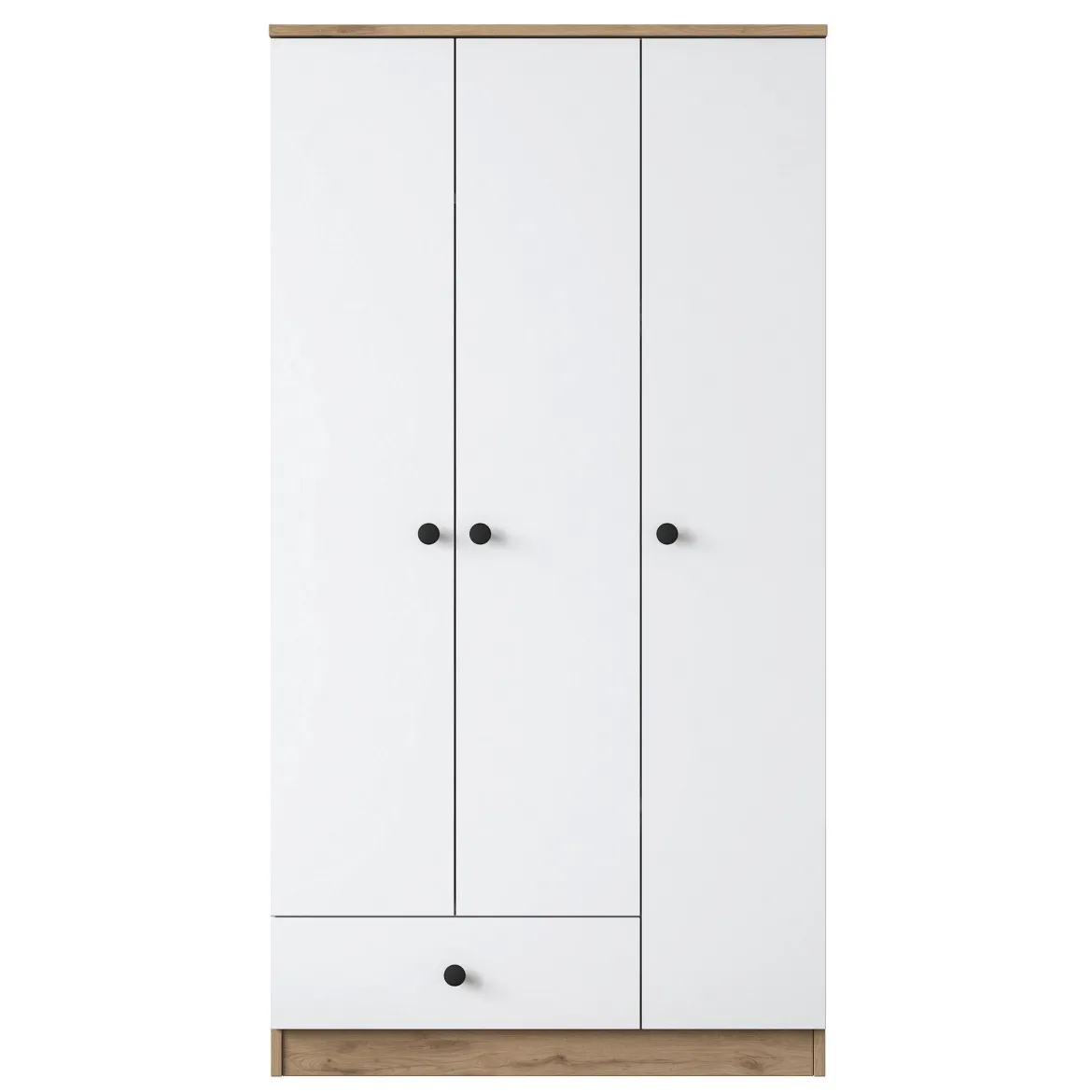 Guardaroba 3 Ante Marrone Rovere Bianco Appendiabiti un Cassetto 90x43 cm, 5 Ripiani - Infine