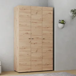 Guardaroba 3 Ante Marrone Rovere Nodi Bianco Appendiabiti 4 Ripiani 117x52 cm, 3 Ante - Ronco