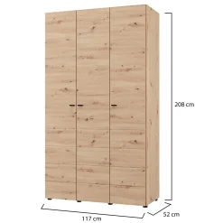 Guardaroba 3 Ante Marrone Rovere Nodi Bianco Appendiabiti 4 Ripiani 117x52 cm, 3 Ante - Ronco