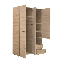 Guardaroba 3 Ante Marrone Rovere Nodi Nero Appendiabiti 2 Cassetti 127.5x54 cm, 5 Ripiani - Molare