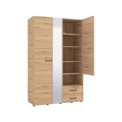 Guardaroba 3 Ante Marrone Rovere Nodi Nero Appendiabiti 2 Cassetti 127.5x54 cm, 5 Ripiani - Molare