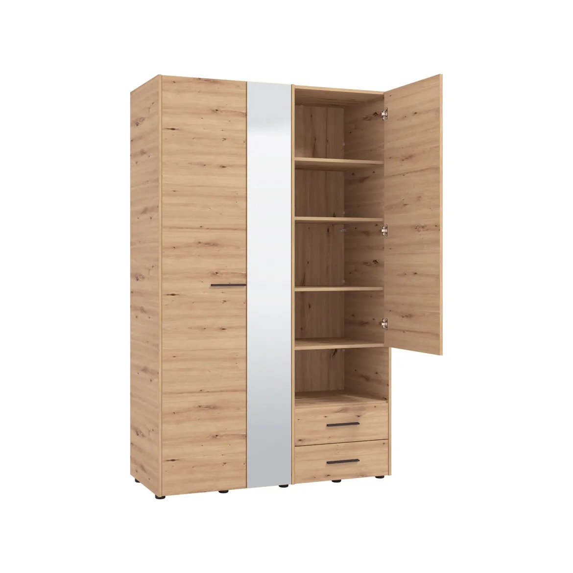 Guardaroba 3 Ante Marrone Rovere Nodi Nero Appendiabiti 2 Cassetti 127.5x54 cm, 5 Ripiani - Molare