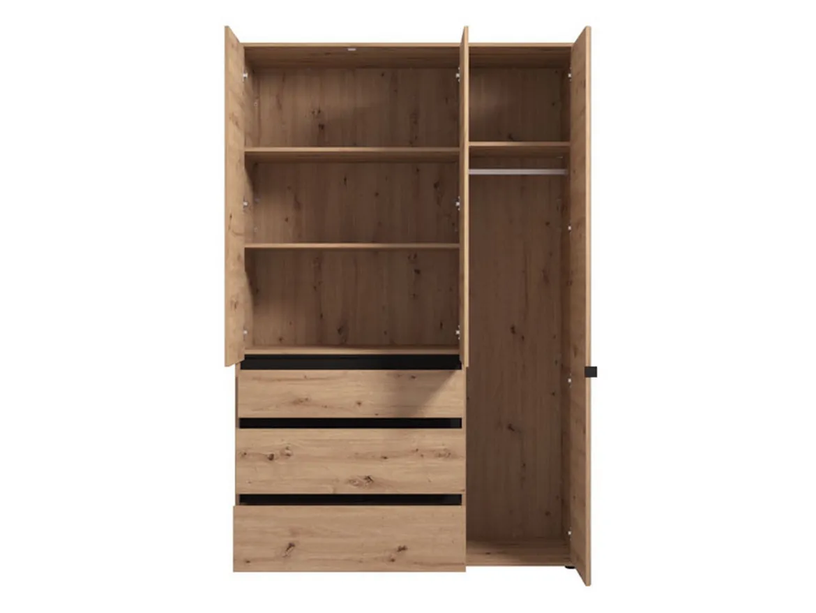 Guardaroba 3 Ante Marrone Rovere Nodi Nero Appendiabiti 3 Cassetti 138x55 cm, 4 Ripiani - Ilbonoo