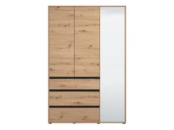 Guardaroba 3 Ante Marrone Rovere Nodi Nero Appendiabiti 3 Cassetti 138x55 cm, 4 Ripiani - Ilbonoo