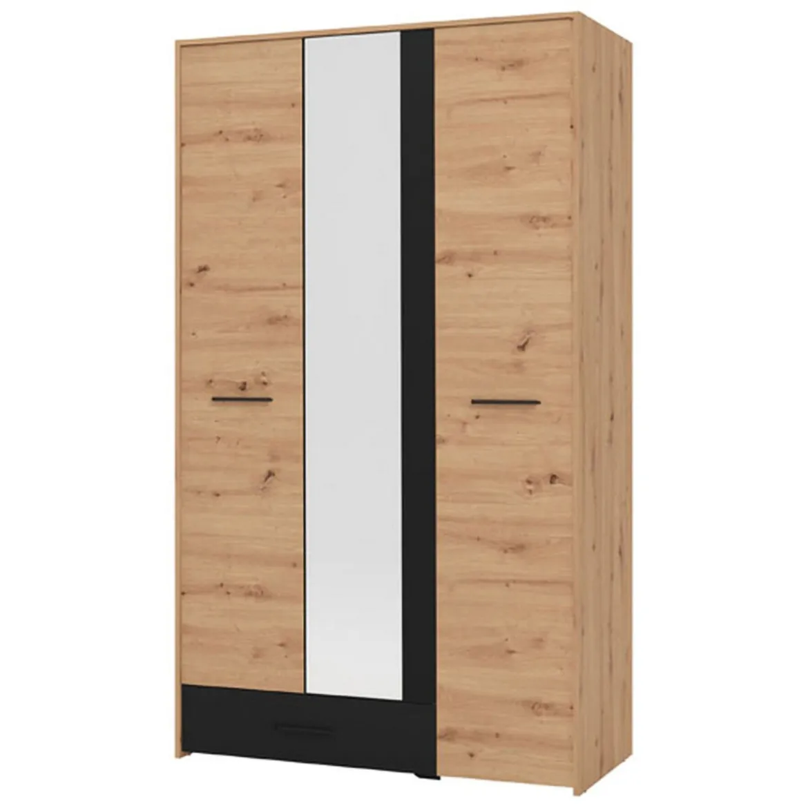 Guardaroba 3 Ante Marrone Rovere Nodi Nero Appendiabiti un Cassetto 138x54.5 cm, 5 Ripiani - Ilbono
