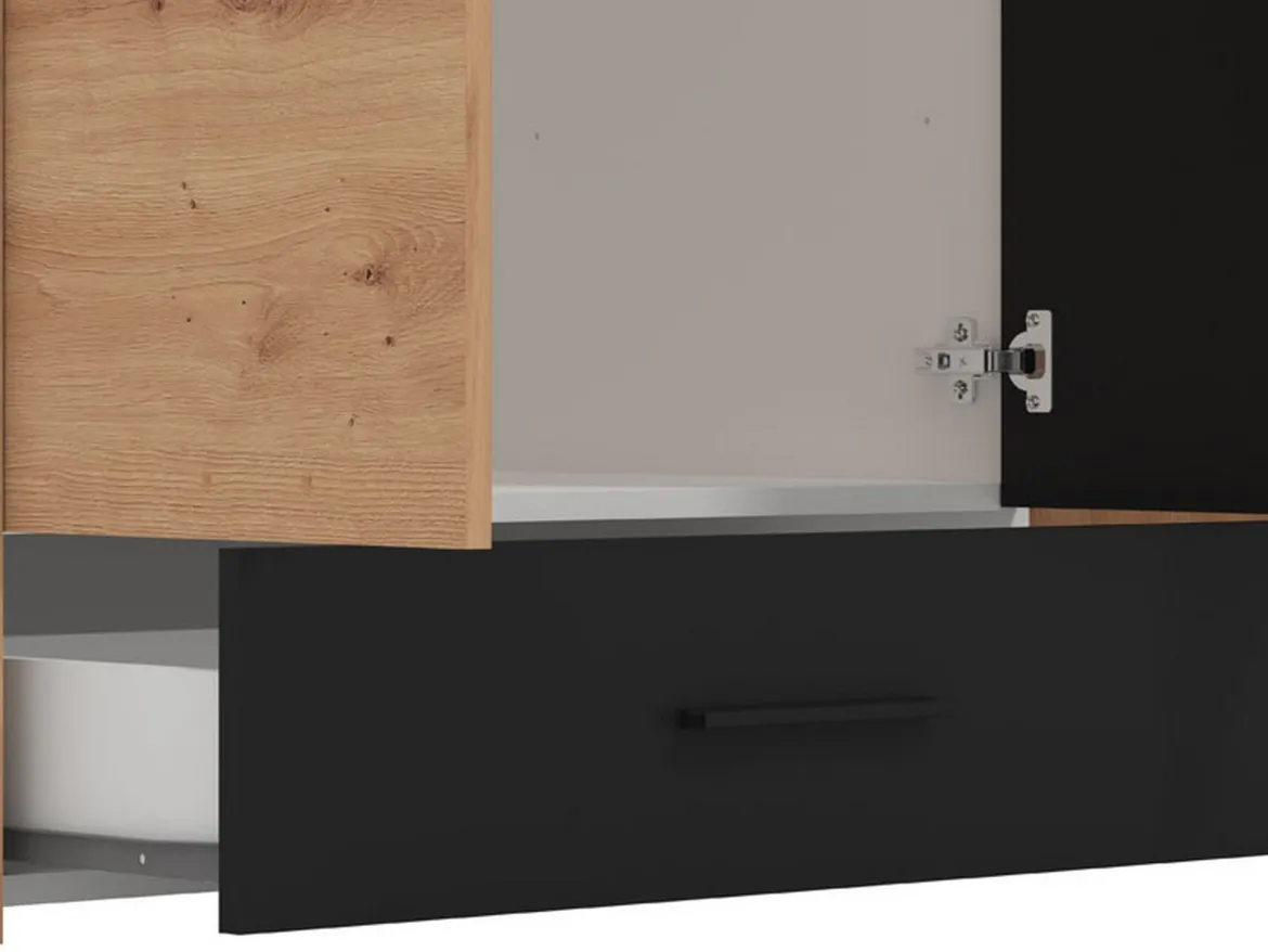 Guardaroba 3 Ante Marrone Rovere Nodi Nero Appendiabiti un Cassetto 138x54.5 cm, 5 Ripiani - Ilbono