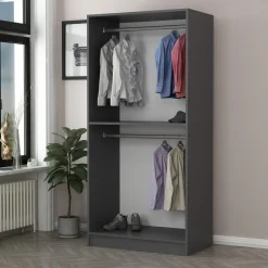 Guardaroba 2 Ante Nero Antracite Appendiabiti un Ripiano 90x210h cm, 2 Ante - Moconesi