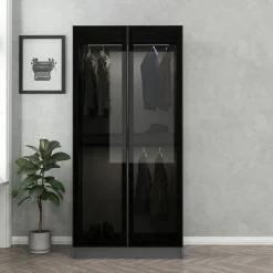 Guardaroba 2 Ante Nero Antracite Appendiabiti un Ripiano 90x210h cm, 2 Ante - Moconesi
