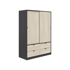 Guardaroba 2 Ante Nero Antracite Marrone Rovere 4 Cassetti 2 Ripiani 140x200h cm, Appendiabiti - Ponna