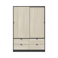 Guardaroba 2 Ante Nero Antracite Marrone Rovere 4 Cassetti 2 Ripiani 140x200h cm, Appendiabiti - Ponna