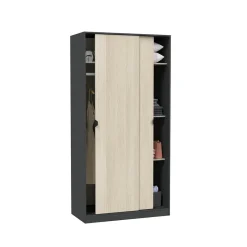 Guardaroba 2 Ante Nero Antracite Marrone Rovere 4 Ripiani Appendiabiti 100x200h cm, 2 Ante - Orgosolo