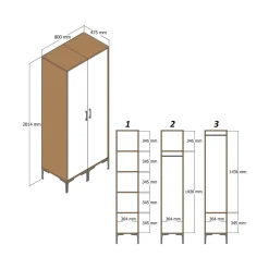 Guardaroba 2 ante noce e antracite 80x200h cm - Acate