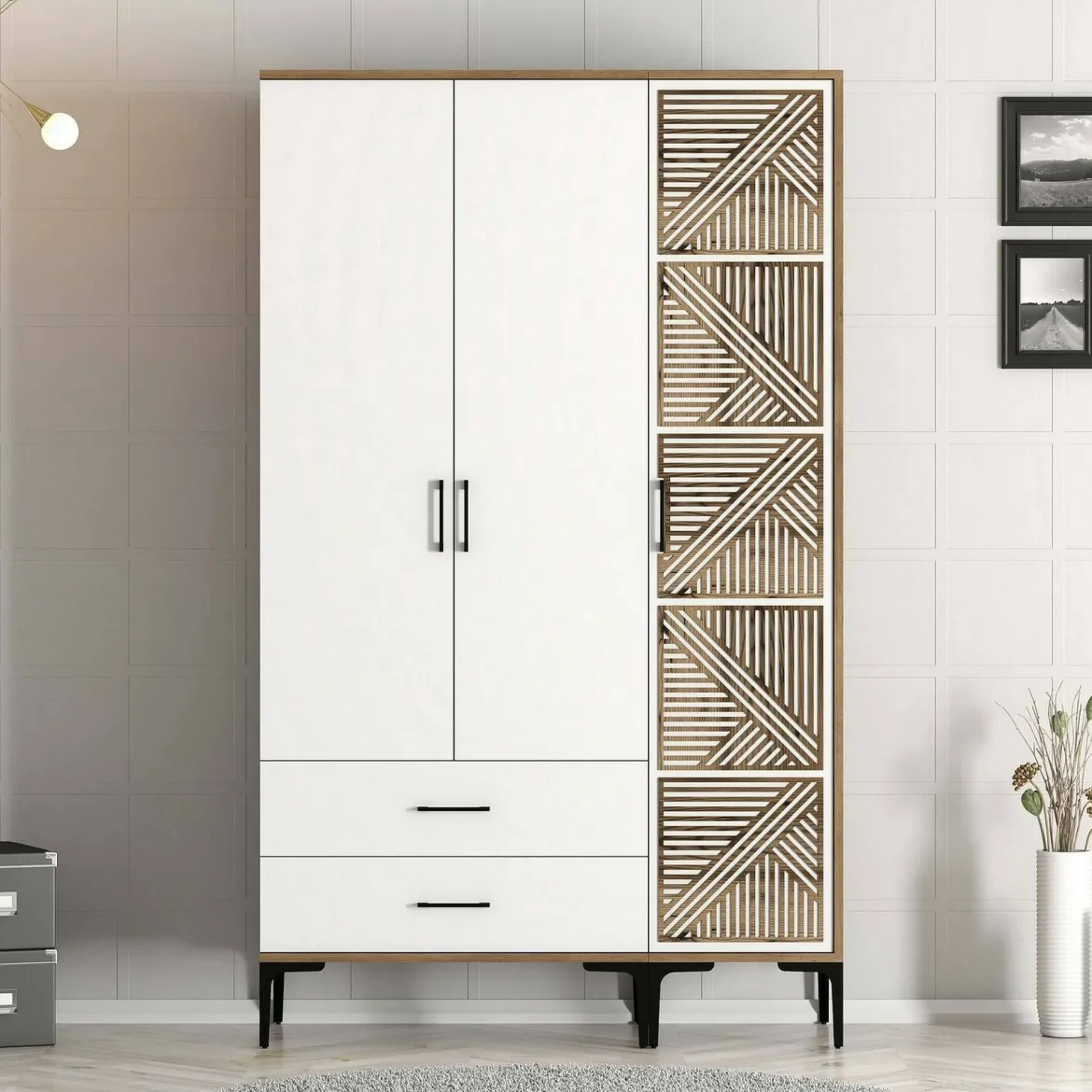 Guardaroba 3 ante noce e bianco 120x201h cm - Awty