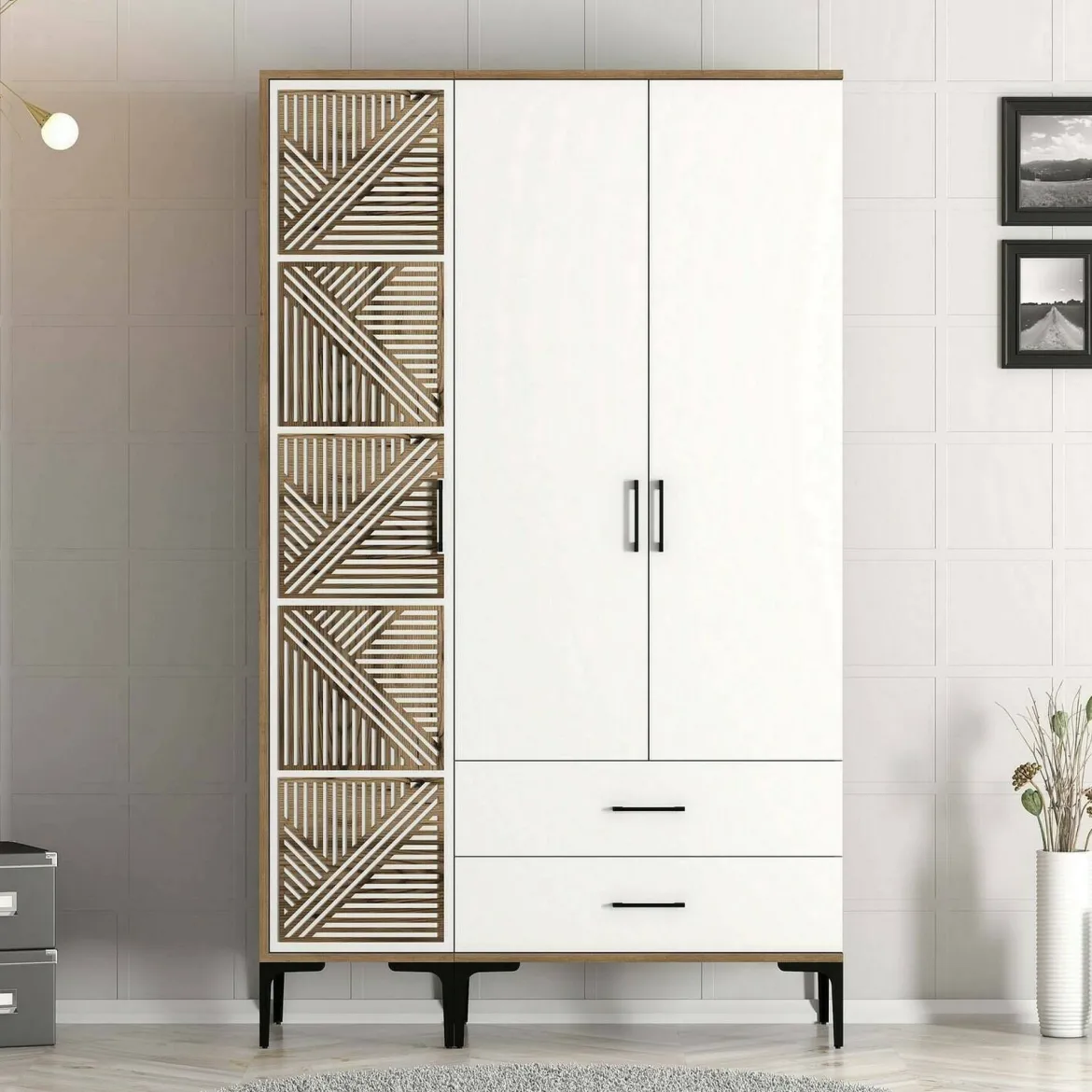 Guardaroba 3 ante noce e bianco 120x201h cm - Awty