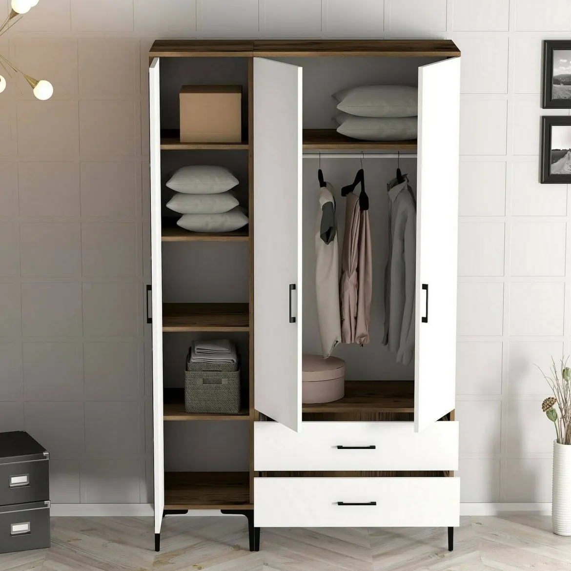 Guardaroba 3 ante noce e bianco 120x201h cm - Awty