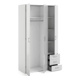 Guardaroba 3 ante Suzette, Mobile camera da letto, Cabina armadio portabiti, Armadio appendiabiti, 116x50 h200 cm, Bianco