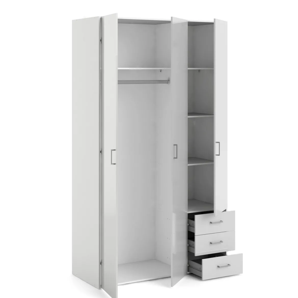 Guardaroba 3 ante Suzette, Mobile camera da letto, Cabina armadio portabiti, Armadio appendiabiti, 116x50 h200 cm, Bianco