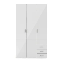 Guardaroba 3 ante Suzette, Mobile camera da letto, Cabina armadio portabiti, Armadio appendiabiti, 116x50 h200 cm, Bianco