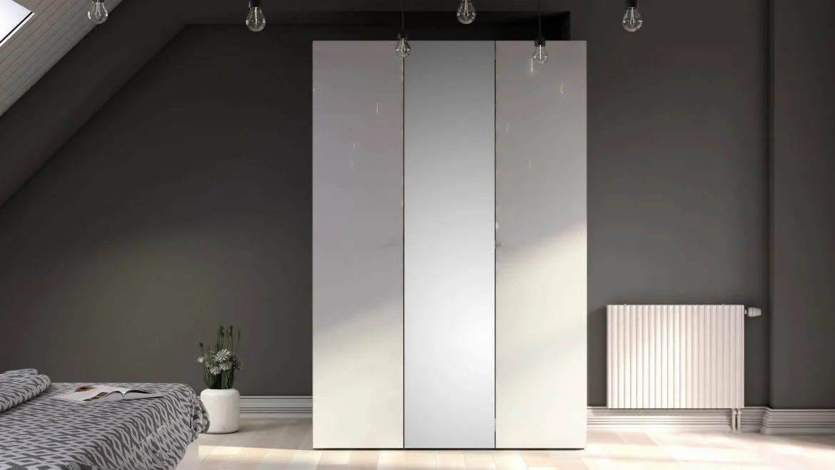 Guardaroba con anta specchio bianco lucido 147x218h cm - Megi