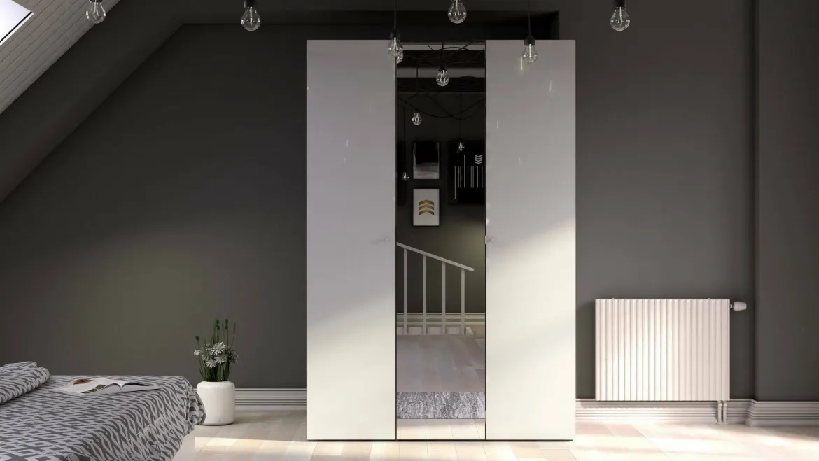 Guardaroba con anta specchio bianco lucido 147x218h cm - Megi