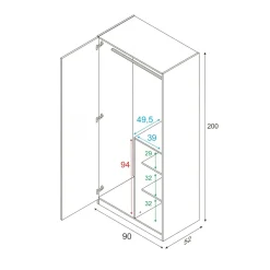 Guardaroba con appendiabiti bianco e blu 90x200h cm - Alpine