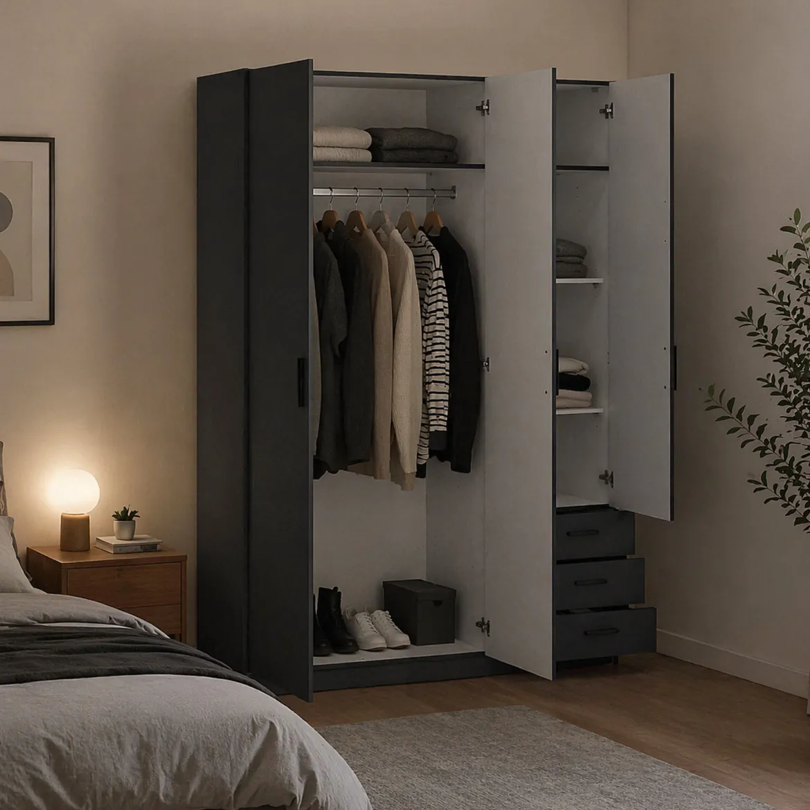 Guardaroba con appendiabiti grigio 147x200h cm - Simeon
