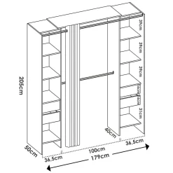 Guardaroba con appendiabiti rovere e antracite 180x205h cm - Era
