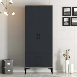 Guardaroba con cassetti noce e antracite 80x200h cm - Doriana