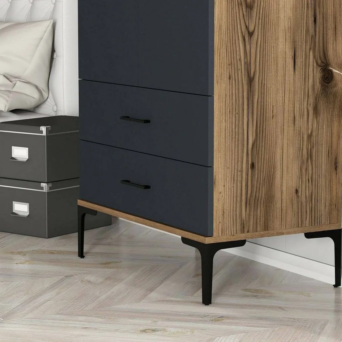 Guardaroba con cassetti noce e antracite 80x200h cm - Doriana