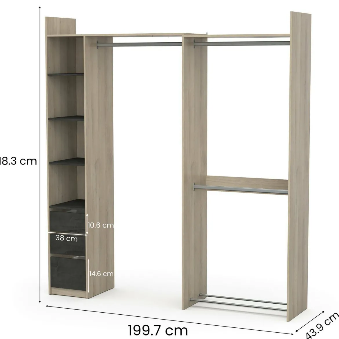 Guardaroba con cassetti rovere 199x218h cm - Battuda