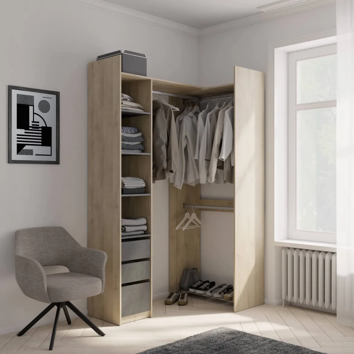 Guardaroba con cassetti rovere 199x218h cm - Battuda