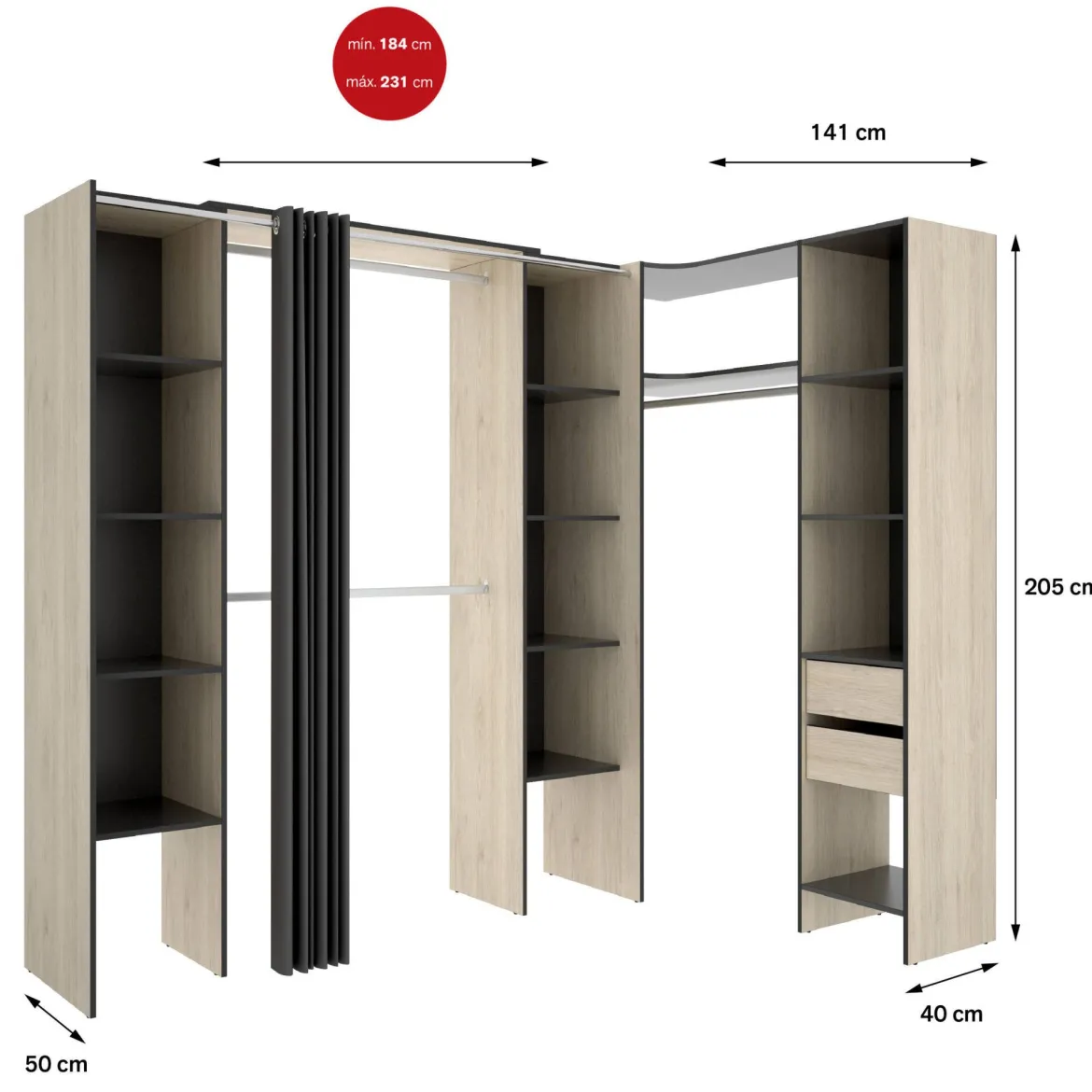 Guardaroba con ripiani regolabili bianco 133x184h cm - Australia