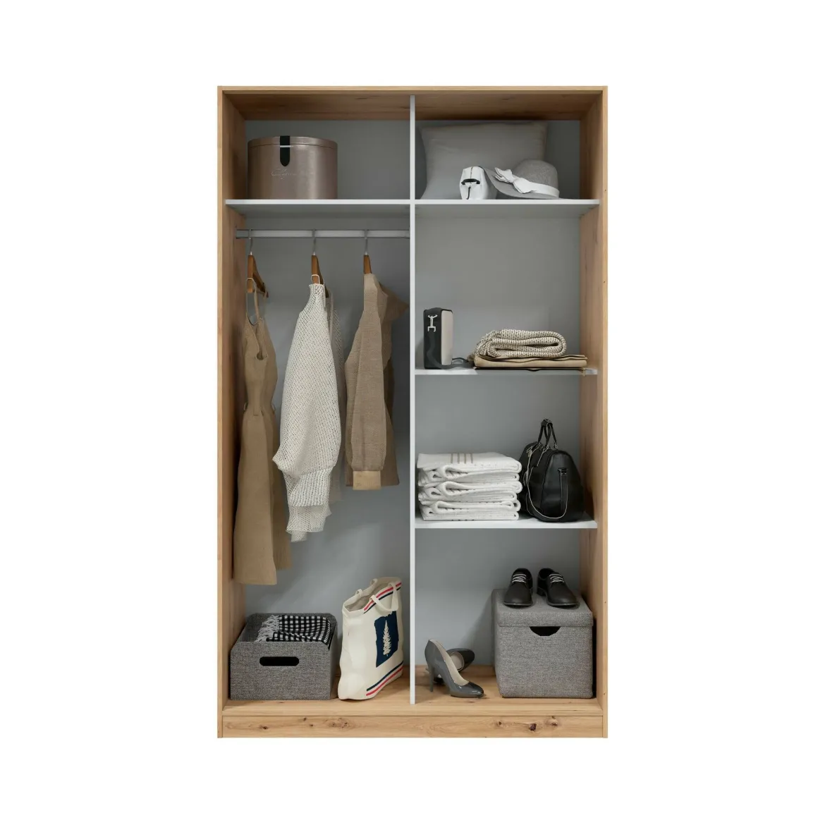 Guardaroba con ripiani regolabili bianco e rovere nodi 120x200h cm - Adrenalin