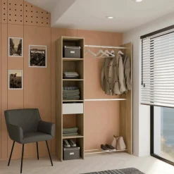 Guardaroba con ripiani regolabili rovere e bianco opaco 118x183h cm - Floriana