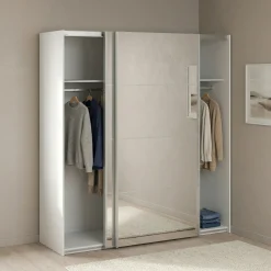 Guardaroba con specchio bianco e grigio 182x201h cm - Armento