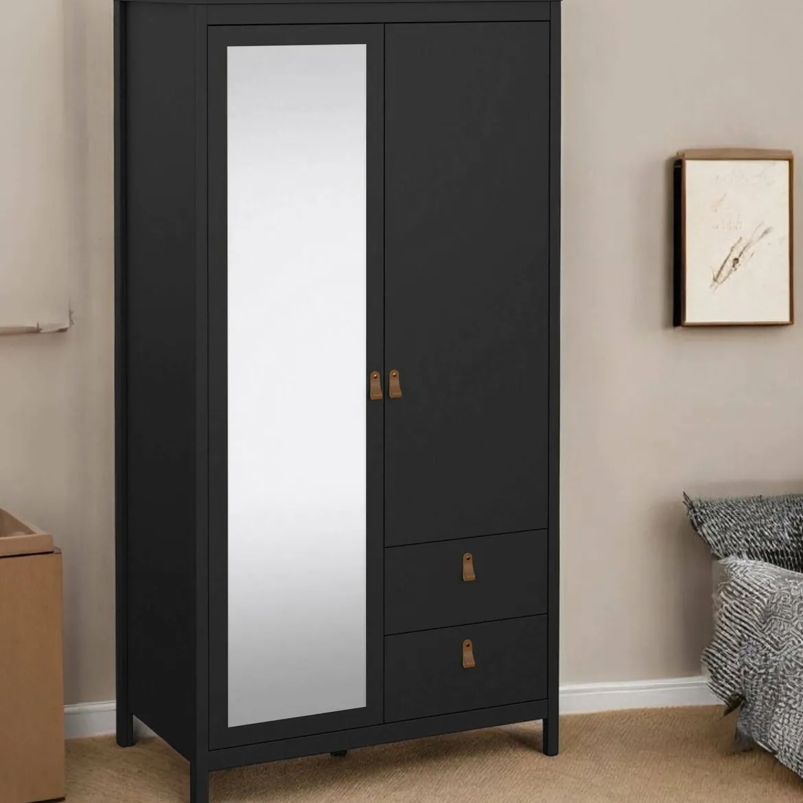 Guardaroba con specchio nero 102x199h cm - Lagertha