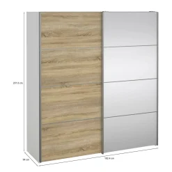Guardaroba con specchio quercia e bianco lucido 181x200h cm - Astrolabio