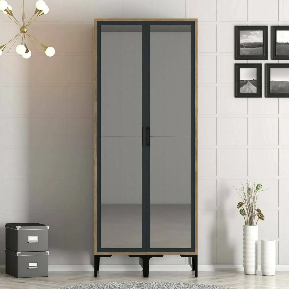 Guardaroba design noce e antracite 80x200h cm - Bagnone