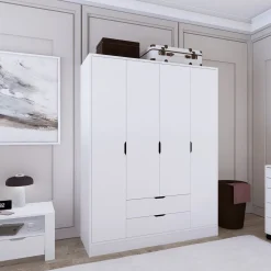 Guardaroba Grande Bianco Appendiabiti 9 Ripiani 140x182h cm, 2 Cassetti - Paterno