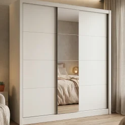 Guardaroba Grande Bianco Beige Nero Appendiabiti 5 Ripiani 205x215.5h cm, 8 Vani - Orero