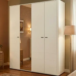 Guardaroba Grande Bianco Crema 2 Ripiani Appendiabiti 179.5x210.5h cm, 4 Vani - Bustone