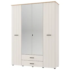Guardaroba Grande Bianco Crema Marrone Rovere 2 Cassetti 8 Ripiani 157x208h cm, Appendiabiti - Pokhar