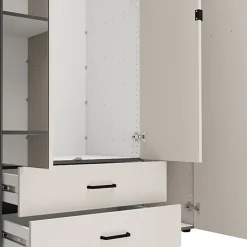 Guardaroba Grande Bianco Crema Marrone Rovere 2 Cassetti 8 Ripiani 157x208h cm, Appendiabiti - Pokhar