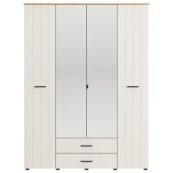 Guardaroba Grande Bianco Crema Marrone Rovere 2 Cassetti 8 Ripiani 157x208h cm, Appendiabiti - Pokhar