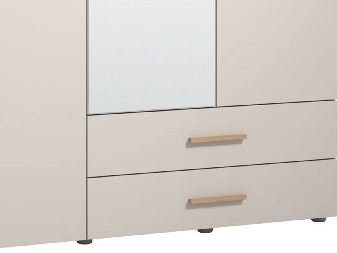Guardaroba Grande Bianco Crema Marrone Rovere Nodi 2 Cassetti 4 Ripiani 179x226.5h cm, Appendiabiti - Merlino