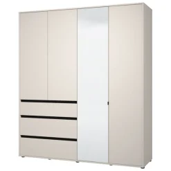 Guardaroba Grande Bianco Crema Nero 4 Ripiani 3 Cassetti 183x211h cm, Appendiabiti - Rifreddoo