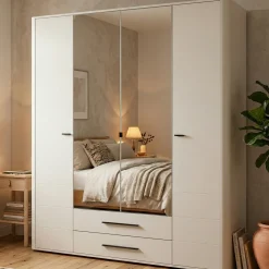 Guardaroba Grande Bianco Crema Nero 9 Ripiani 2 Cassetti 179.5x210.5h cm, Appendiabiti - Taburno