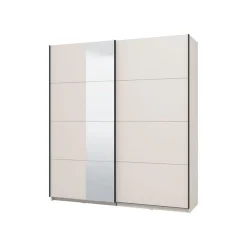 Guardaroba Grande Bianco Crema Nero Appendiabiti 2 Ripiani 195x217.5h cm, Apertura Scorrevole - Porlezza