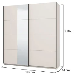 Guardaroba Grande Bianco Crema Nero Appendiabiti 2 Ripiani 195x217.5h cm, Apertura Scorrevole - Porlezza