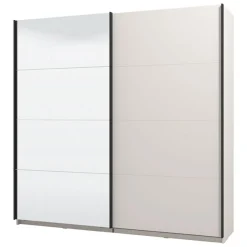 Guardaroba Grande Bianco Crema Nero Appendiabiti 2 Ripiani 220x217.5h cm, Apertura Scorrevole - Laghi